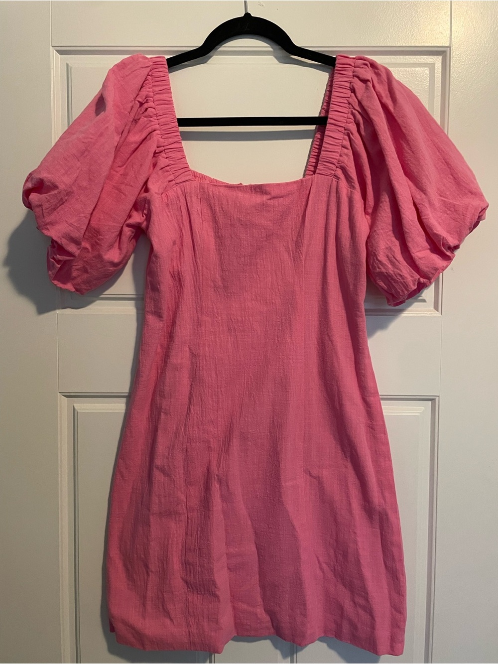 NWT SDNY Revolve Tuscany Linen Square-Neck Mini Dress with Puff Sleeves in Pink - Picture 6 of 6